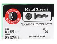 Hillman  Pan Head  Phillips Drive  Sheet Metal Screws  Stainless Steel  8   x 5/8 in. L 100 per box 