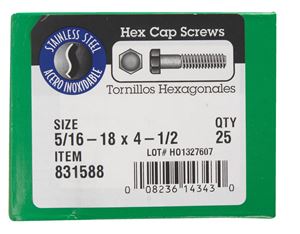 Hillman  Hillman  Stainless Steel  Coarse  Hex Head Cap Screw  5/16-18 in. Dia. x 4-1/2 in. L 25 box
