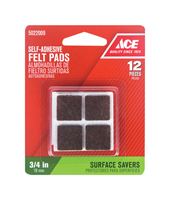 Ace  Felt  Square  Self Adhesive Pad  Brown  3/4 in. W x 3/4 in. L 12 pk 