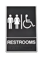 Hy-Ko  English  9 in. H x 6 in. W Plastic  Sign  Restrooms (Handicap, Braille) 