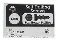 Hillman  Pan Head  Phillips Drive  Self Drilling Screws  Steel  8-18   x 1/2 in. L 100 per box 