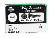 Hillman  Pan Head  Phillips Drive  Self Drilling Screws  Steel  8-18   x 1 in. L 100 per box 