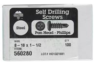 Hillman  Pan Head  Phillips Drive  Self Drilling Screws  Steel  8-18   x 1-1/2 in. L 100 per box 
