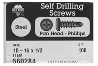 Hillman  Pan Head  Phillips Drive  Self Drilling Screws  Steel  10-16   x 1/2 in. L 100 per box 
