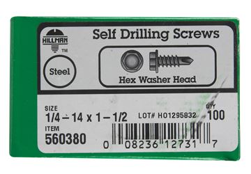 Hillman Hex Washer Hex Drive Self Drilling Screws Steel 1/4-14 x 1-1/2 in. L 100 per box 