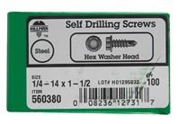 Hillman  Hex Washer  Hex Drive  Self Drilling Screws  Steel  1/4-14   x 1-1/2 in. L 100 per box 