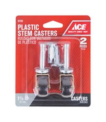 Ace  Plastic  1-1/4 in. Dia. Swivel Black/Silver  Caster Wheel with Stem  40 lb. 2 pk 