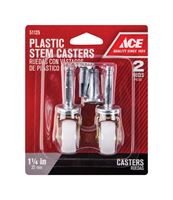 Ace  Plastic  Caster Wheel with Stem  1/3 in. H x 1/3 in. W x 1-1/4 in. Dia. 40 lb. White/Silver  2 