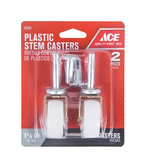Ace  Plastic  1-5/8 in. Dia. Swivel White/Silver  Caster Wheel with Stem  50 lb. 2 pk