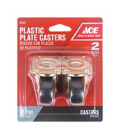 Ace  Plastic  Caster Wheel with Plate  1-4/5 in. H x 1-4/5 in. W x 1-5/8 in. Dia. 50 lb. Black  2 pk 