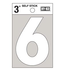 Hy-Ko  Self-Adhesive  White  3 in. Reflective Vinyl  Number  6 