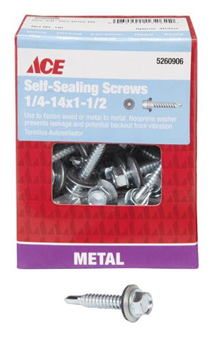 Ace  Hex Washer  Hex Drive  Self-Sealing Screws  Steel  1/4-14   x 1-1/2 in. L 1 lb.