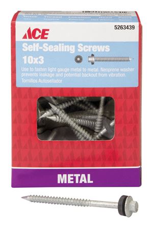 Ace  Hex Head  Hex Drive  Self-Sealing Screws  Steel  10   x 3 in. L 1 lb.