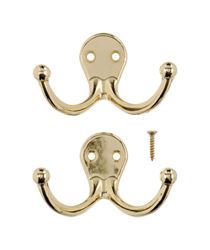 Ace  Small  Double Garment  Hook  1-3/4 in. L Brass  2 pk 
