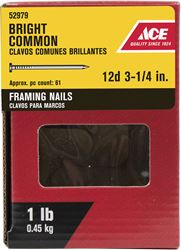 Ace  Round  3-1/4 in. L Common  Nail  Smooth  Bright  1 lb. 