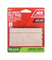 Ace  Felt  Rectangle  Self Adhesive Pad  Brown  1/2 in. W x 4 in. L 8 pk 