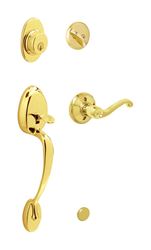 Schlage  Plymouth, Flair  Entry Handleset  Bright Brass  Steel  1 Grade Right Handed 
