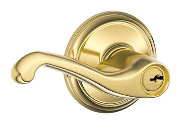 Schlage Flair Bright Brass Steel Entry Lockset ANSI Grade 2 1-3/4 in. 