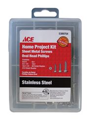 Ace  Oval Head  Phillips Drive  Sheet Metal Screw Kit  Stainless Steel  72 per box 