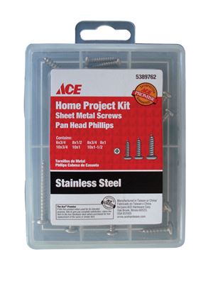Ace  Pan Head  Phillips Drive  Sheet Metal Screw Kit  Stainless Steel  71 per box