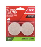 Ace  Felt  Round  Self Adhesive Pad  Brown  2 in. W 4 pk 