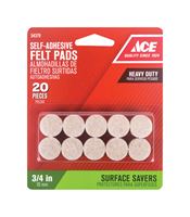 Ace  Felt  Round  Self Adhesive Pad  Brown  3/4 in. W 20 pk 