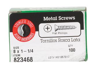 Hillman Flat Head Phillips Drive Sheet Metal Screws Stainless Steel 8 x 1-1/4 in. L 100 per b 