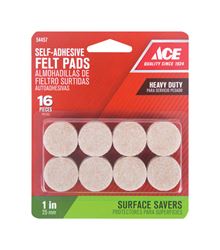 Ace  Felt  Round  Self Adhesive Pad  Brown  1 in. W 16 pk 