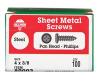 Hillman  Pan Head  Phillips Drive  Sheet Metal Screws  Steel  4   x 3/8 in. L 100 per box 
