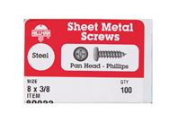Hillman  Pan Head  Phillips Drive  Sheet Metal Screws  Steel  8   x 3/8 in. L 100 per box 