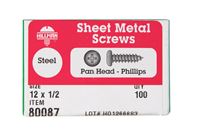 Hillman  Pan Head  Phillips Drive  Sheet Metal Screws  Steel  12   x 1/2 in. L 100 per box 