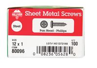 Hillman  Pan Head  Phillips Drive  Sheet Metal Screws  Steel  12   x 1 in. L 100 per box 