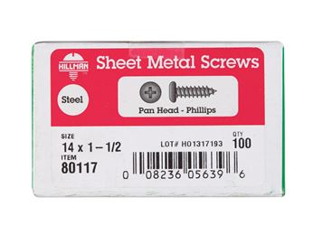 Hillman Pan Head Phillips Drive Sheet Metal Screws Steel 14 x 1-1/2 in. L 100 per box 