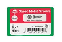 Hillman  Pan Head  Phillips Drive  Sheet Metal Screws  Steel  12   x 2 in. L 100 per box 