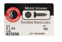 Hillman  Pan Head  Phillips Drive  Sheet Metal Screws  Stainless Steel  4   x 3/4 in. L 100 per box 