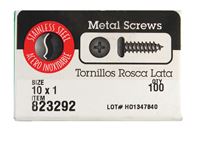 Hillman  Pan Head  Phillips Drive  Sheet Metal Screws  Stainless Steel  10   x 1 in. L 100 per box 