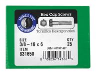 Hillman  Hillman  Stainless Steel  Coarse  Hex Head Cap Screw  3/8-16 in. Dia. x 6 in. L 25 box 