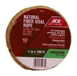 Ace  1/4 in. Dia. x 100 ft. L Twisted  Sisal  Rope  Brown 
