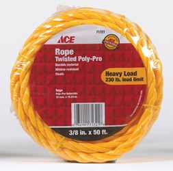 Ace  3/8 in. Dia. x 50 ft. L Twisted  Poly  Rope  Yellow 