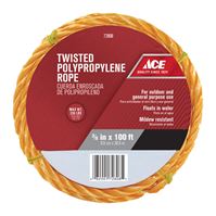 Ace  3/8 in. Dia. x 100 ft. L Twisted  Poly  Rope  Yellow 