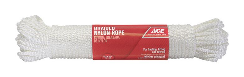 Ace  1/4 in. Dia. x 100 ft. L Solid Braided  Nylon  Rope  White 