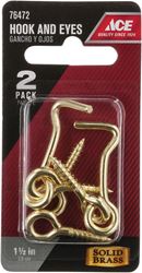 Ace Small Polished Brass Green Brass 1.5 in. L Hook and Eye 2 pk 