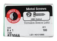 Hillman  Hex Washer  Slotted Drive  Sheet Metal Screws  Stainless Steel  8   x 1 in. L 100 per box 