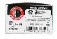 Hillman  Hex Washer  Slotted Drive  Sheet Metal Screws  Stainless Steel  10   x 1-1/2 in. L 100 per 
