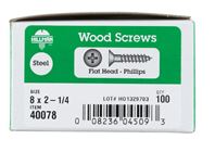 Hillman  Flat  Wood Screw  No. 8   x 2-1/4 in. L Zinc  Steel  100 pk 