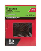 Ace  Flat  3-1/4 in. L Common  Nail  Smooth  Hot-Dipped Galvanized  Steel  5 lb. 